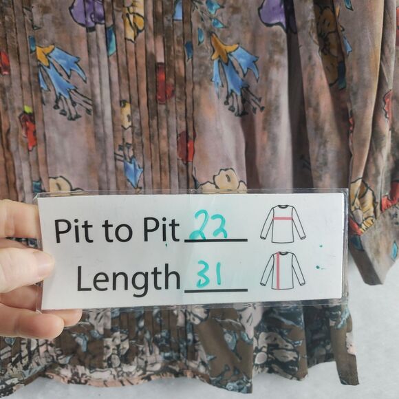 SP Small Petite Tolani Modal Brown Floral Long Tunic Blouse Long Sleeve Henley - Picture 4 of 13